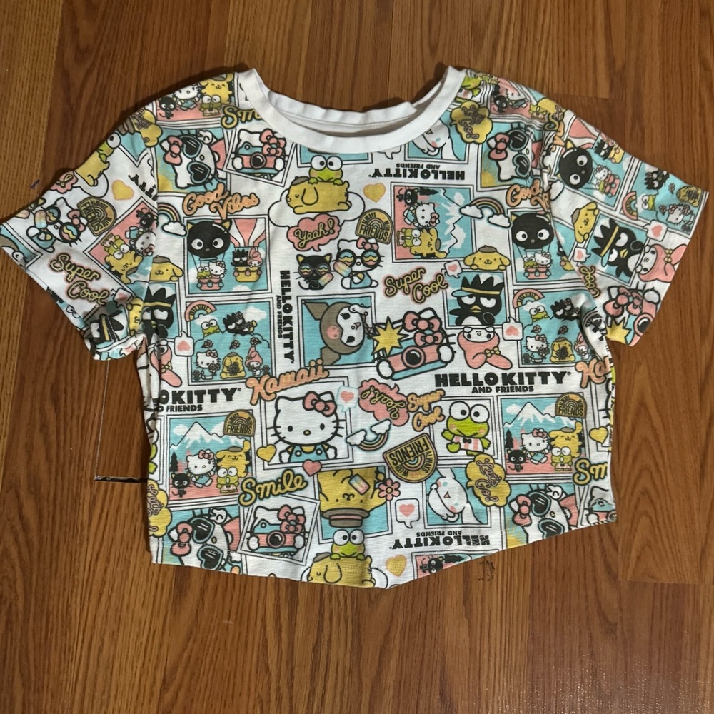 Hello Kitty & Friends, Graphic T-Shirt Cropped Size L Y2k Cartoon Cartoon Casual